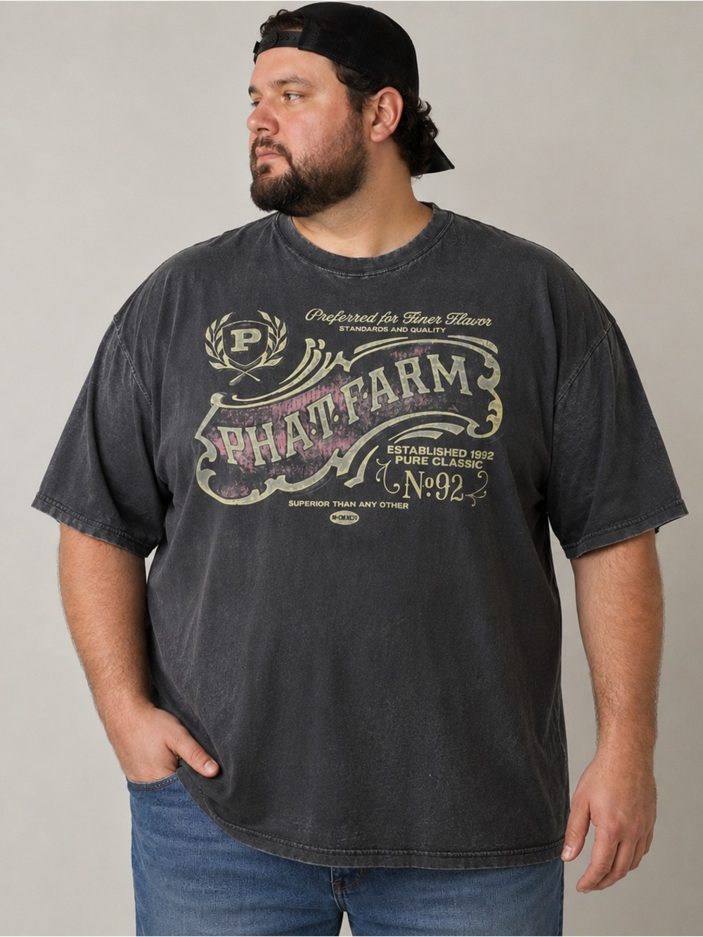 Vintage Phat Farm T-Shirt Men’s 4XL Faded Black Graphic Y2K Streetwear - Picture 2 of 14